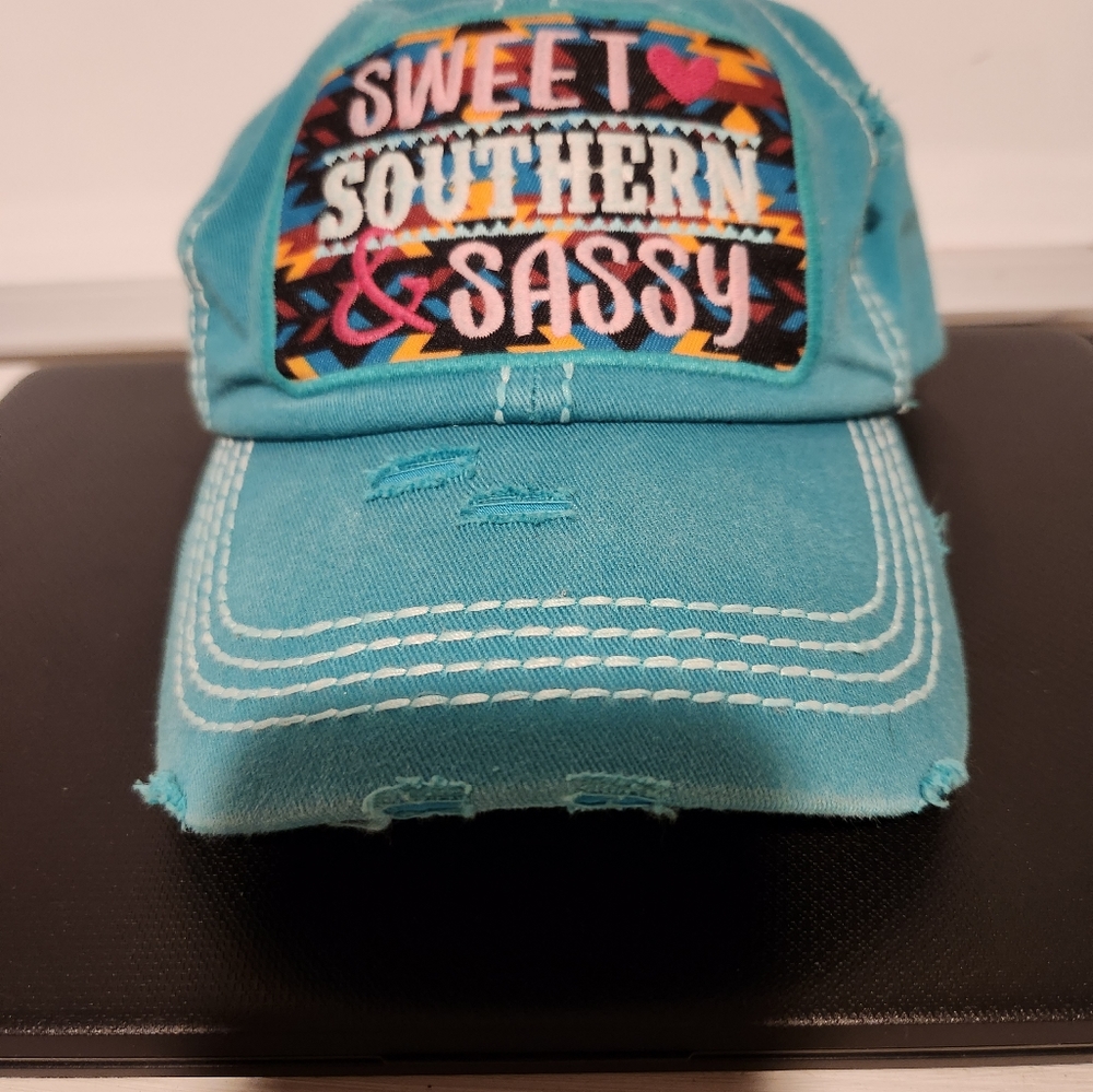 Women's KBETHOS Vintage teal distressed hat.